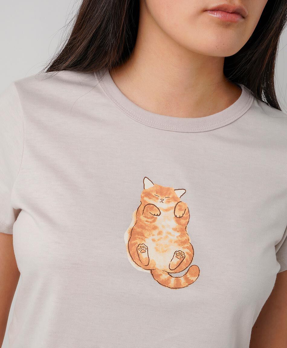 Polera mujer crop gatito