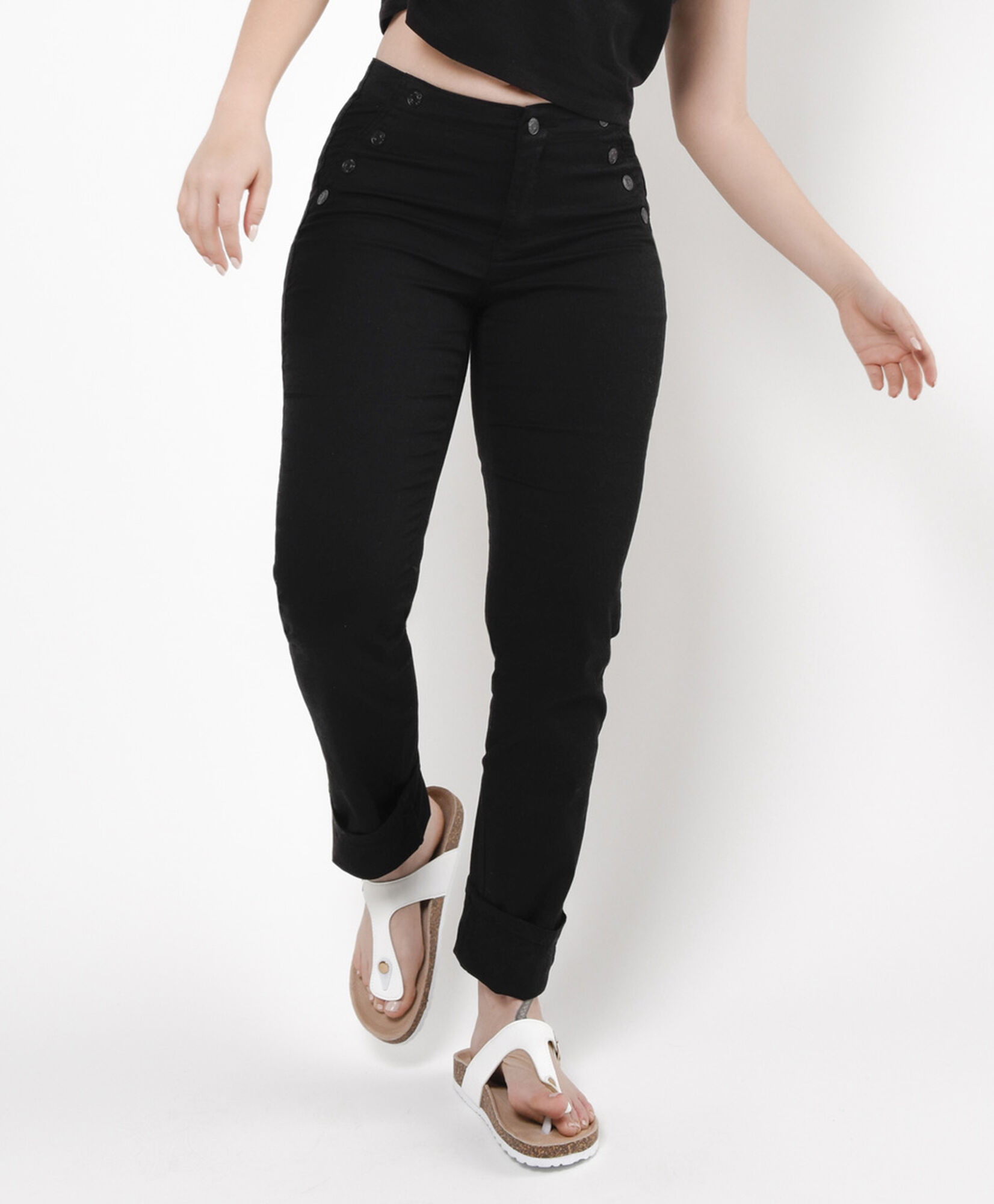 Jeans mujer bolsillo botones negro Jeans mujer bolsillo botones negro