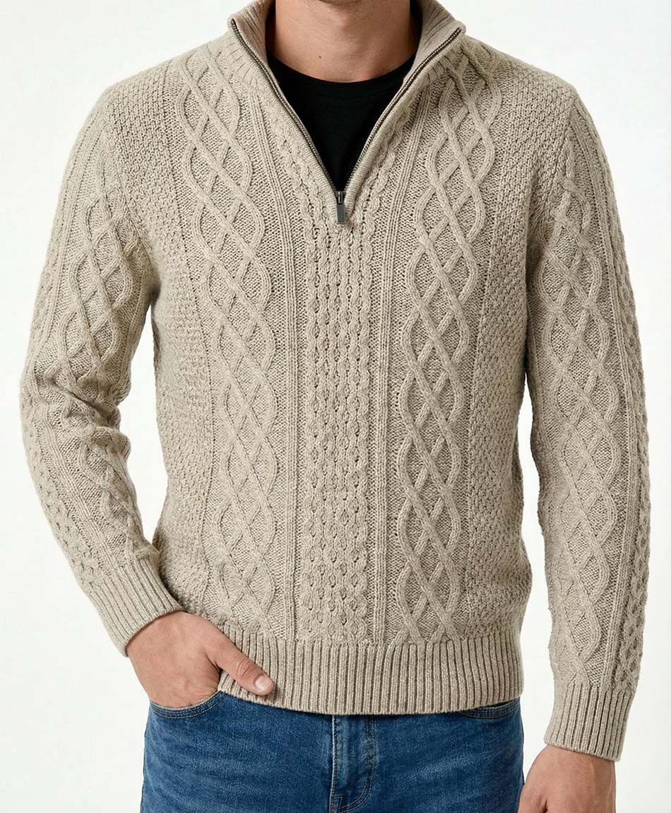 Sweater hombre cierre medio beige
