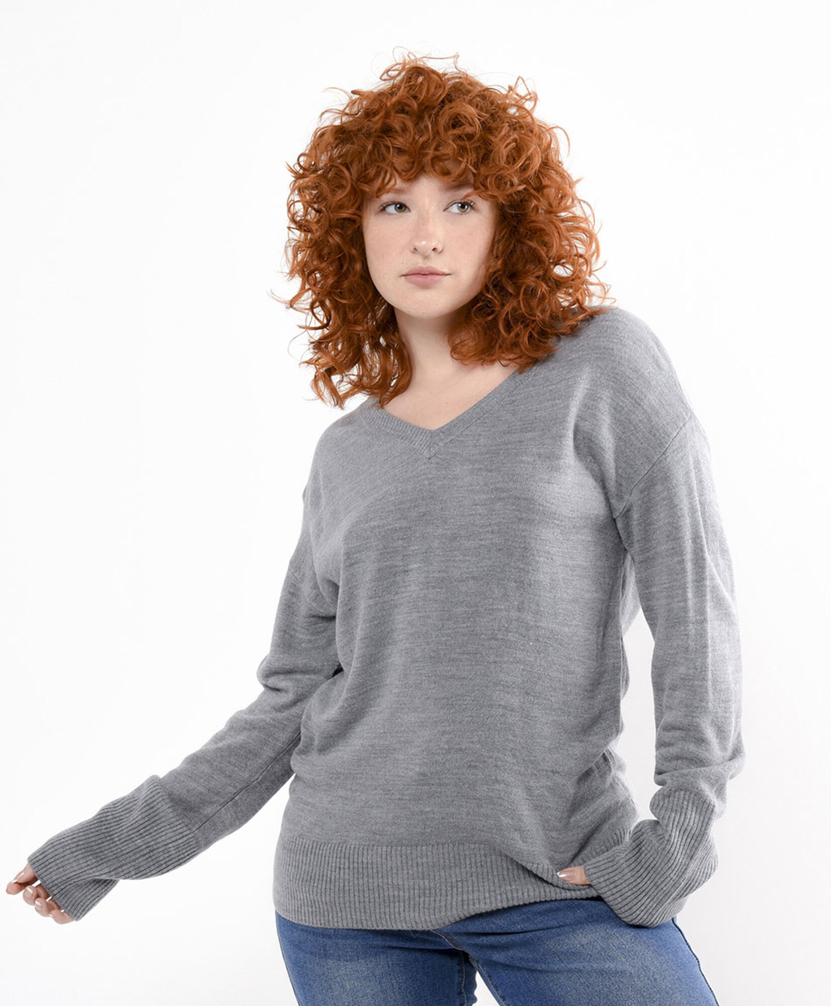 Sweater mujer gris cuello v Sweater mujer gris cuello v