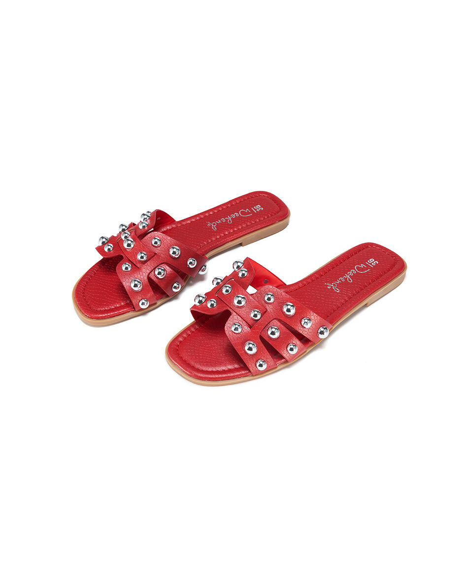 Sandalia mujer plana tachas roja