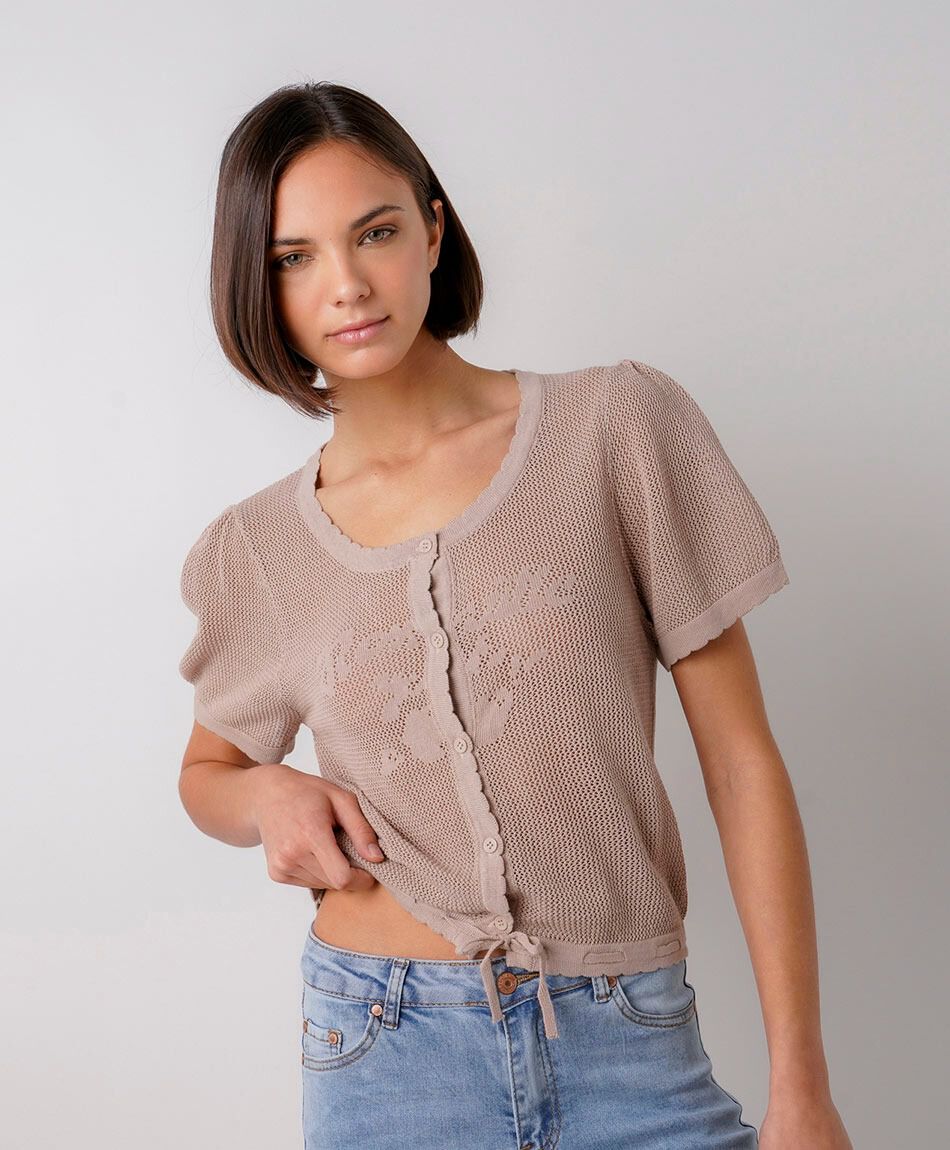 Cardigan mujer calado lazo print