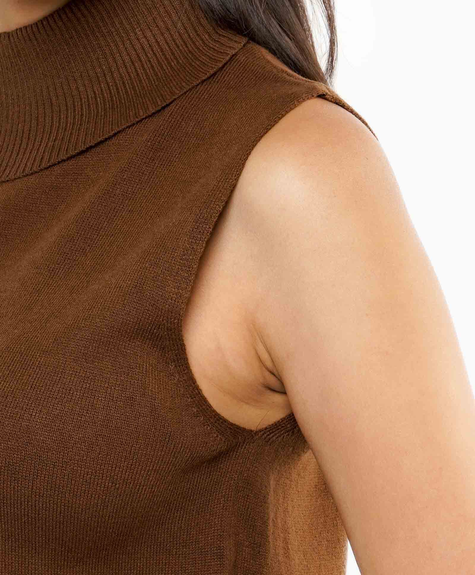 Sweater mujer sin mangas caf&eacute;