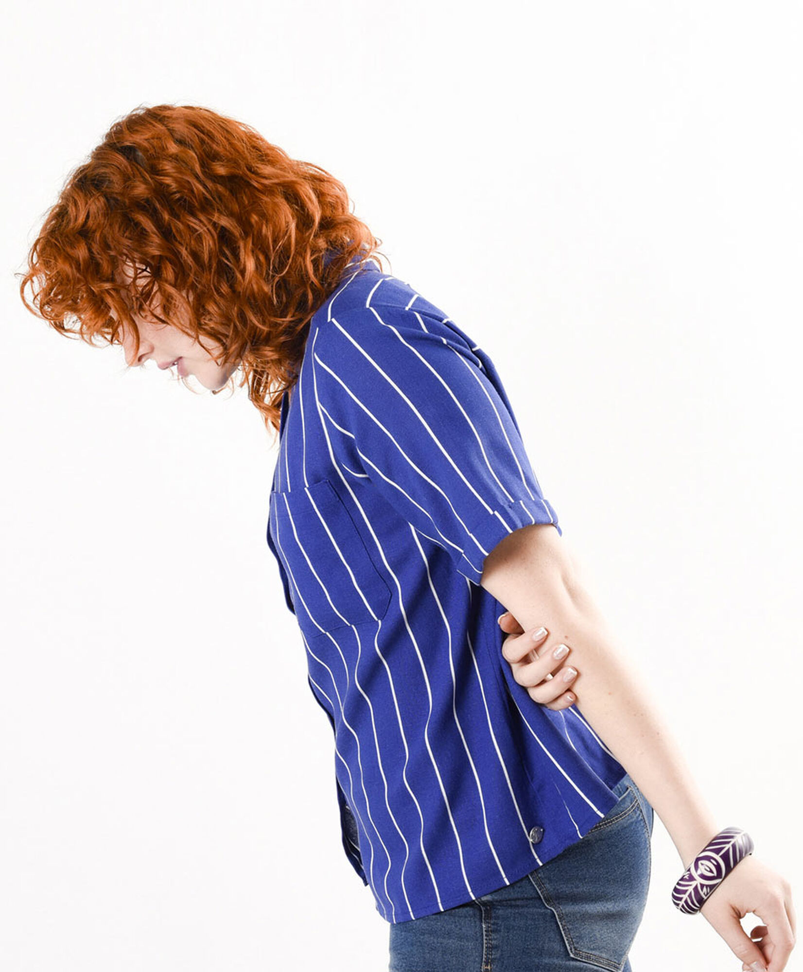 Blusa mujer lino líneas azul Blusa mujer lino líneas azul