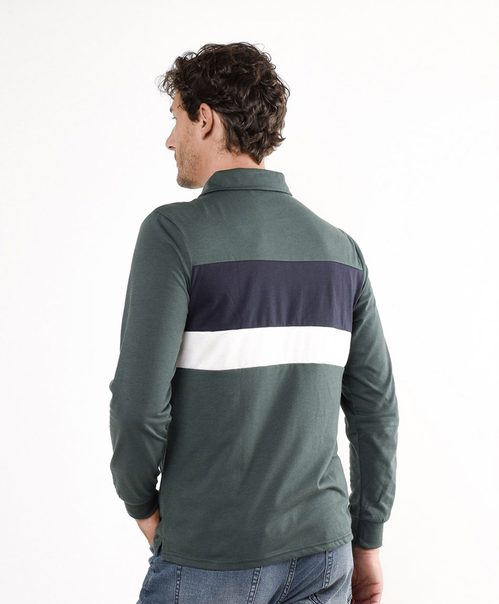 Polera hombre líneas cuello piqué tricolor Polera hombre líneas cuello piqué tricolor