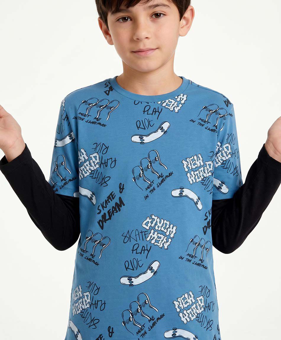 Polera ni&ntilde;o manga larga skates