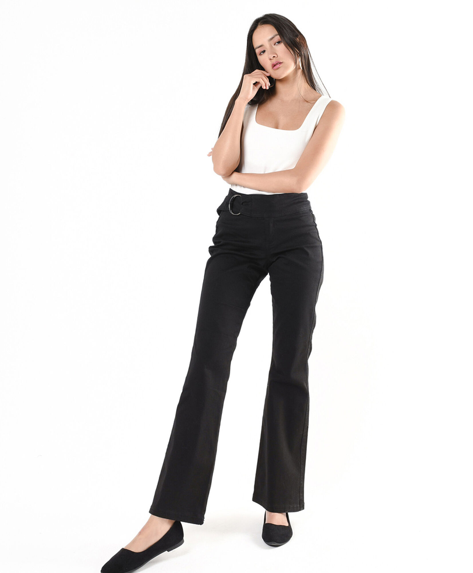 Jeans mujer cinturón negro flare Jeans mujer cinturón negro flare