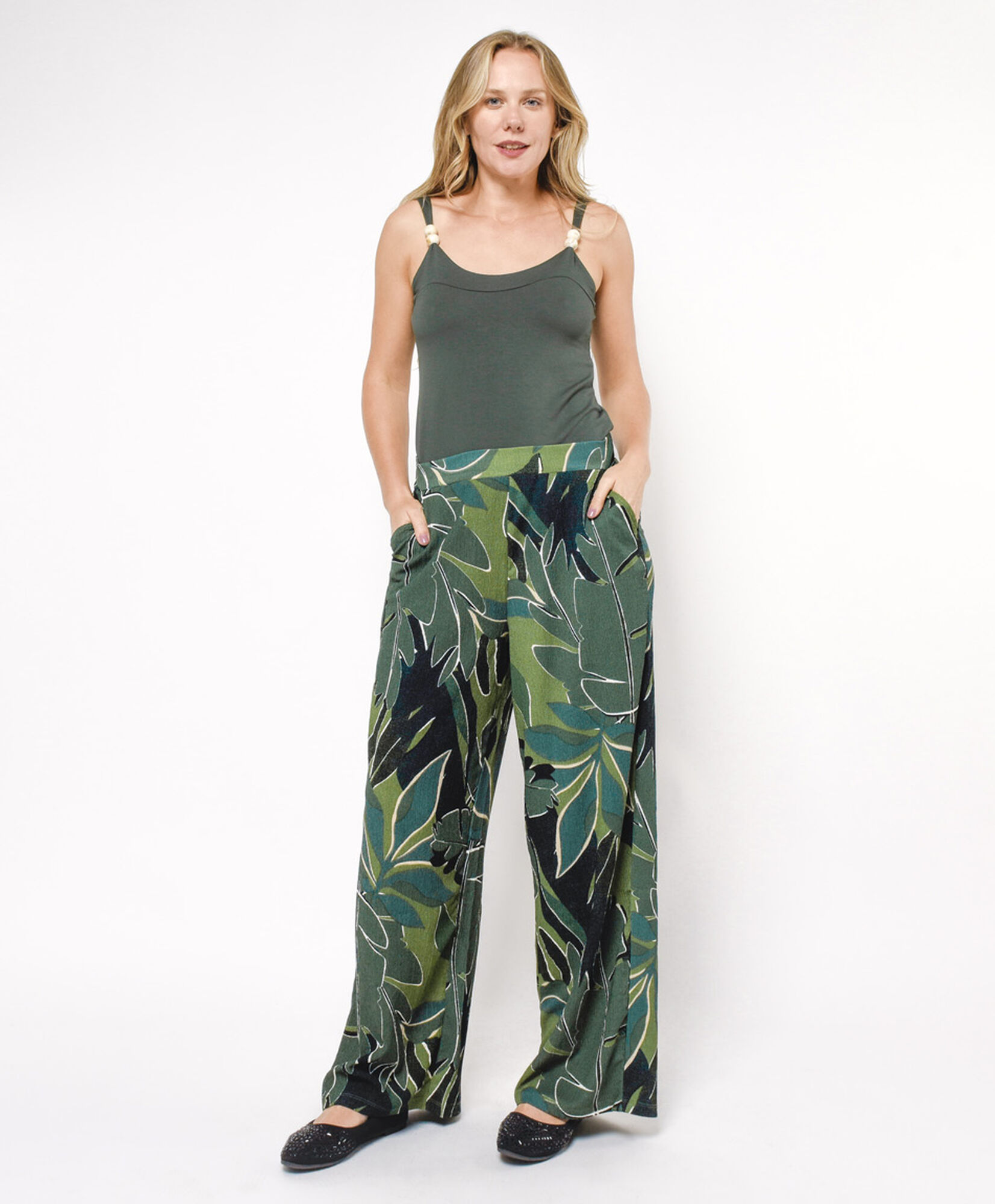 Pantalón mujer hojas palazzo Pantalón mujer hojas palazzo