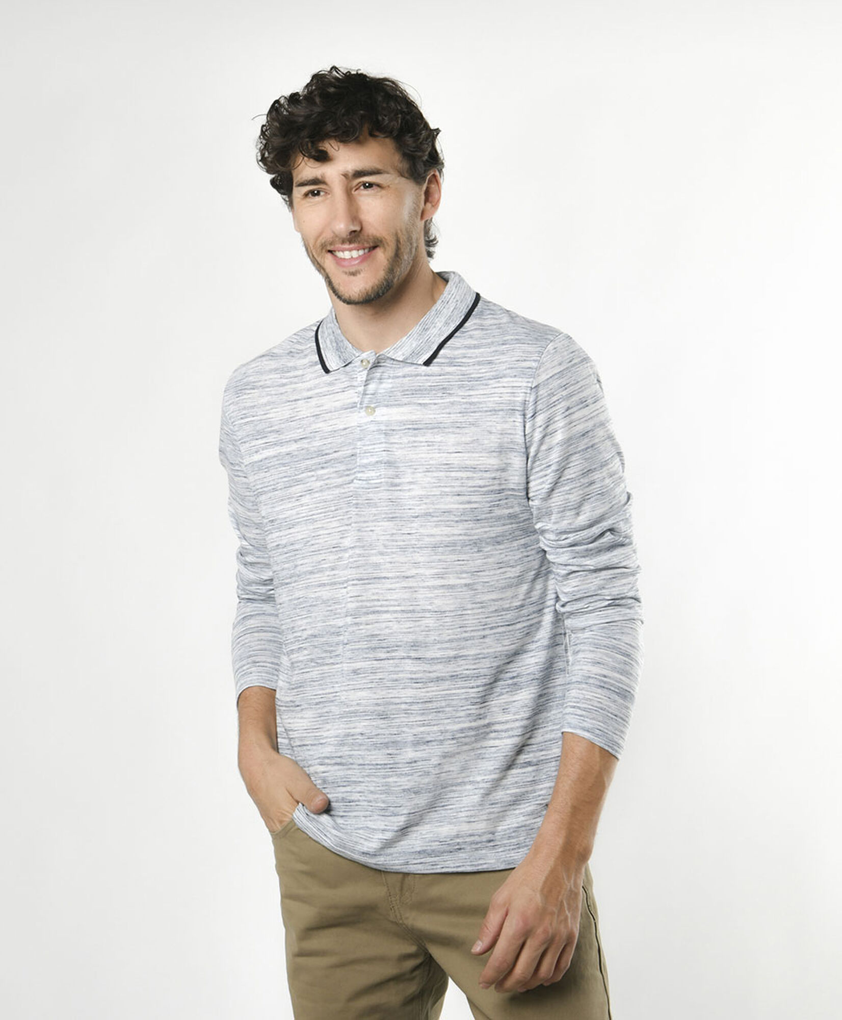 Polera hombre cuello piqué jaspeada gris Polera hombre cuello piqué jaspeada gris