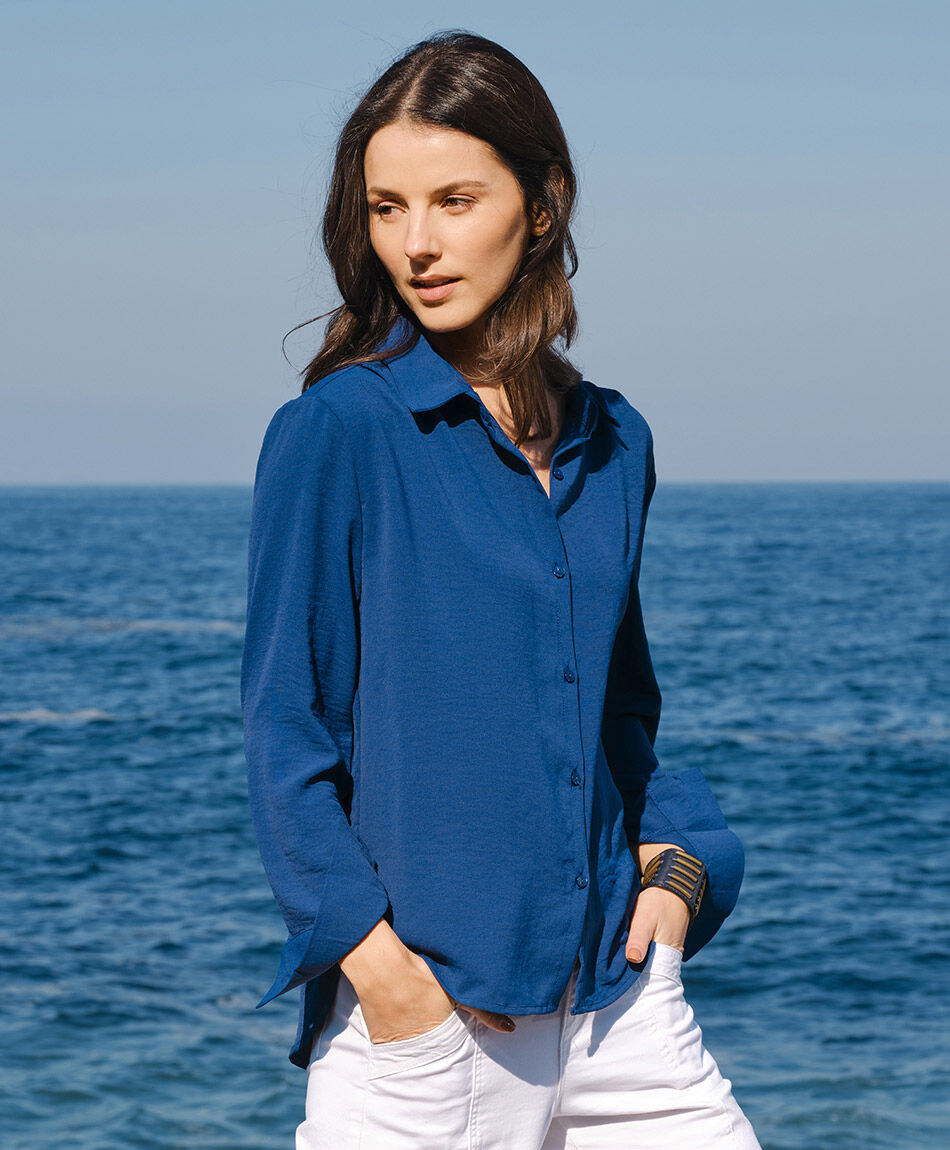Blusa mujer camisera azul