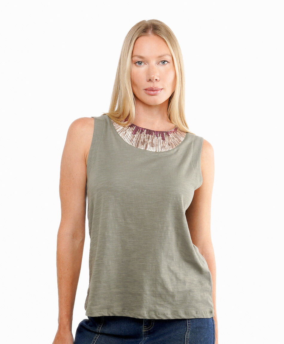 Polera mujer safari lentejuelas