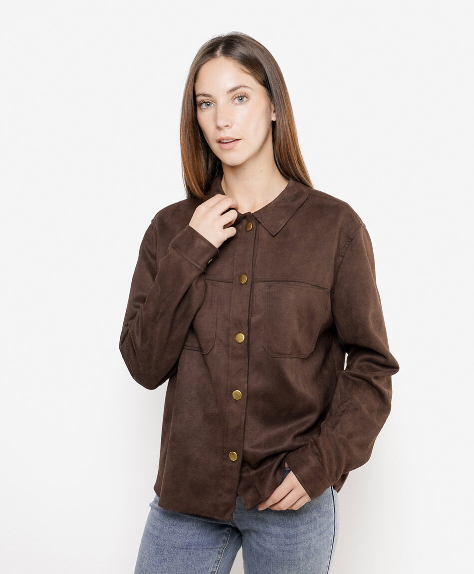 Chaqueta mujer suede botones caf&eacute;