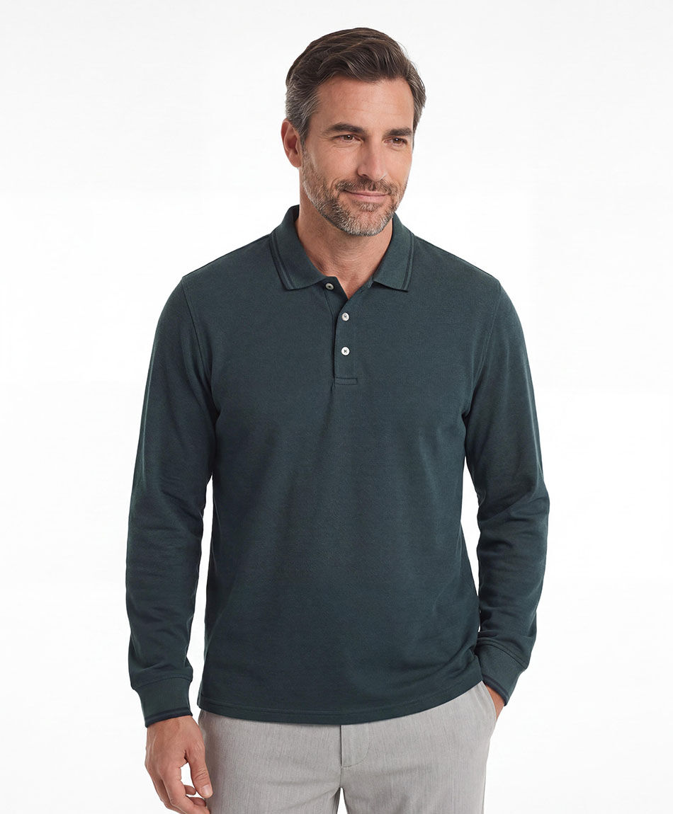 Polera hombre polo manga larga verde oscuro