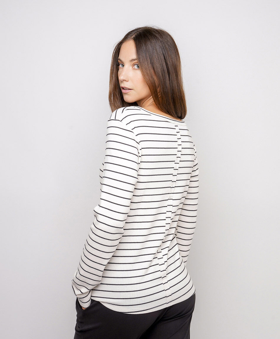 Polera mujer rib botones rayas
