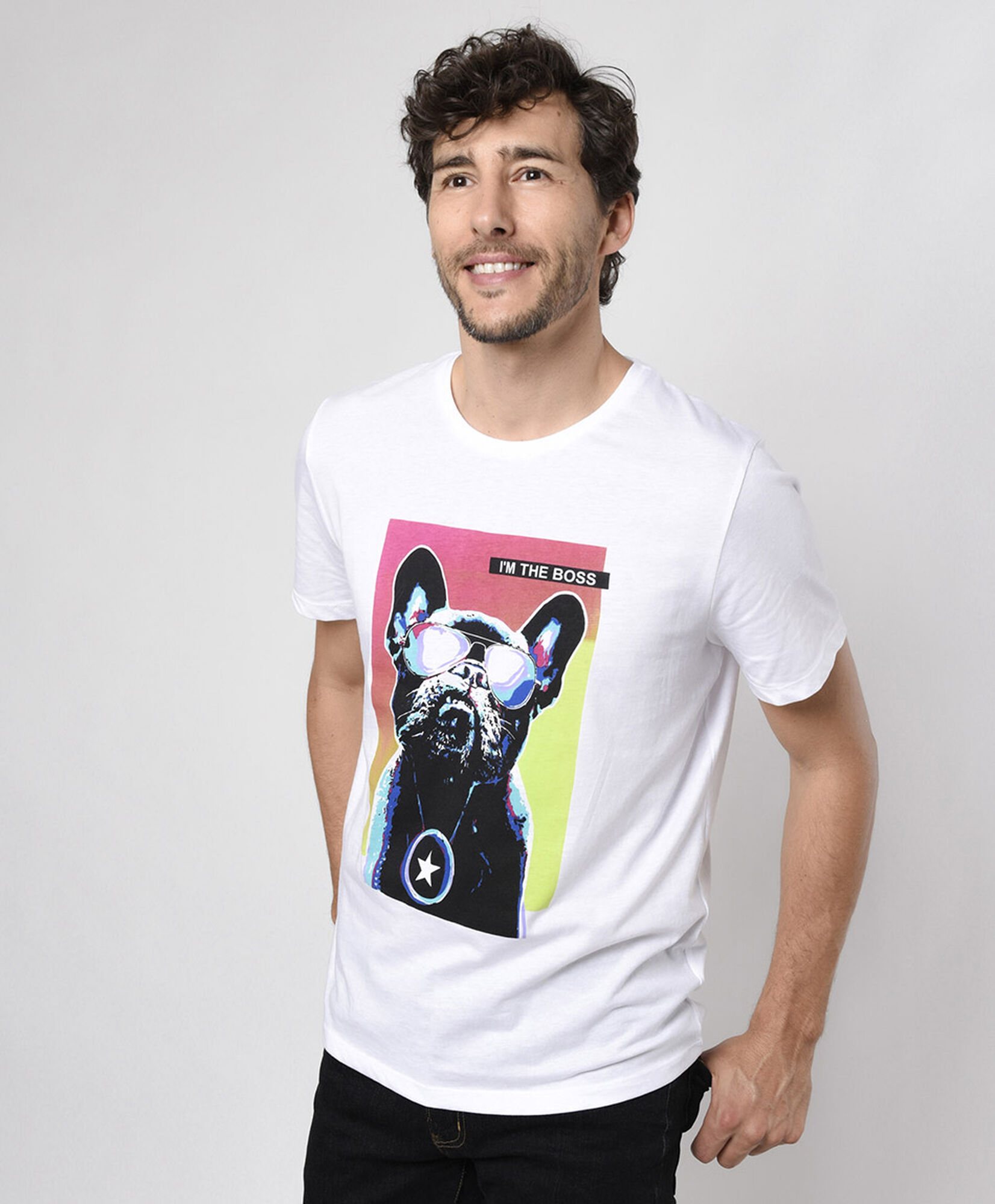Polera hombre bull dog francés estampado Polera hombre bull dog francés estampado