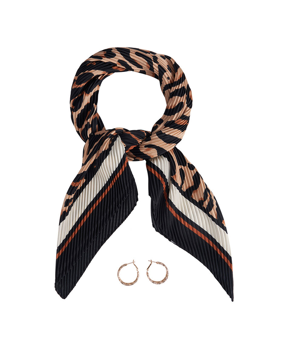 Set pa&ntilde;uelo + aros mujer animal print