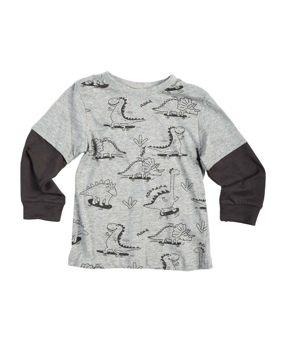 Polera beb&eacute; bicolor dinosaurios manga larga