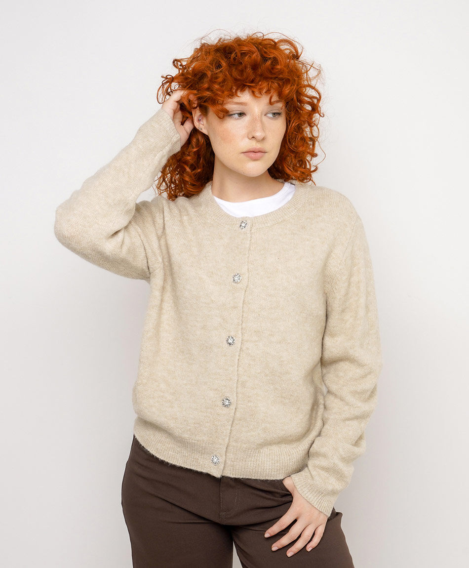 Cardigan mujer abotonado beige