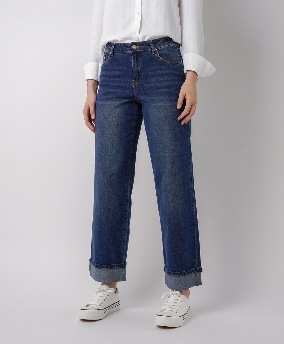 Jeans mujer straight basta doblada