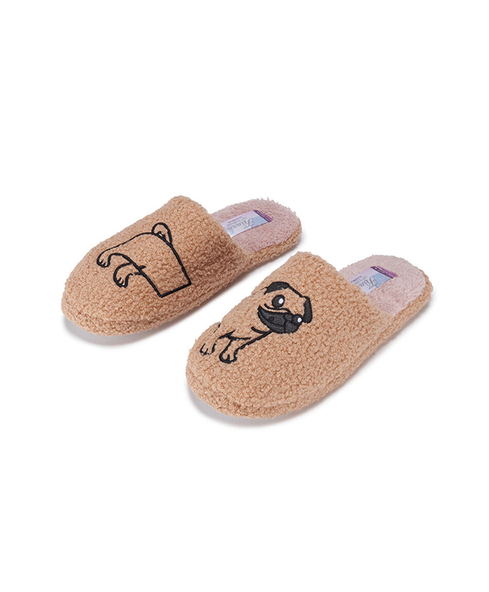 Pantufla mujer perrito pug bordado