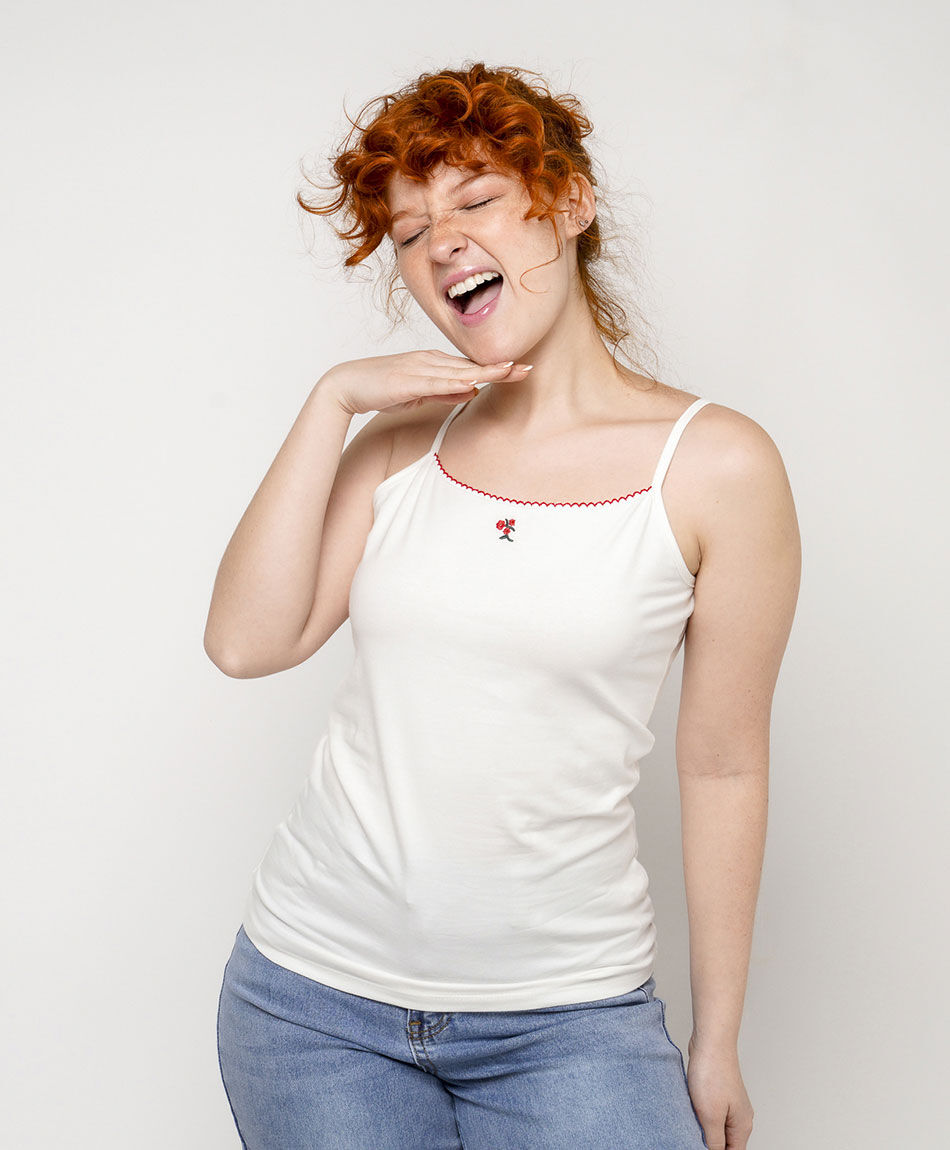 Polera mujer top flor bordada