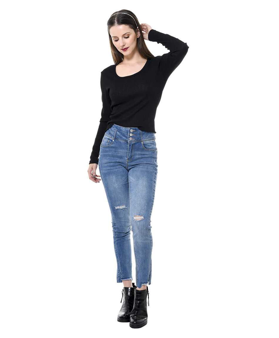 Jeans tiro alto botones