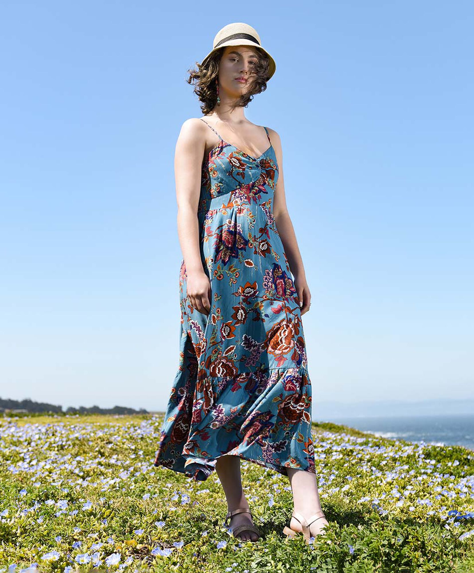 Vestido largo mujer floral hilos dorados Vestido largo mujer floral hilos dorados