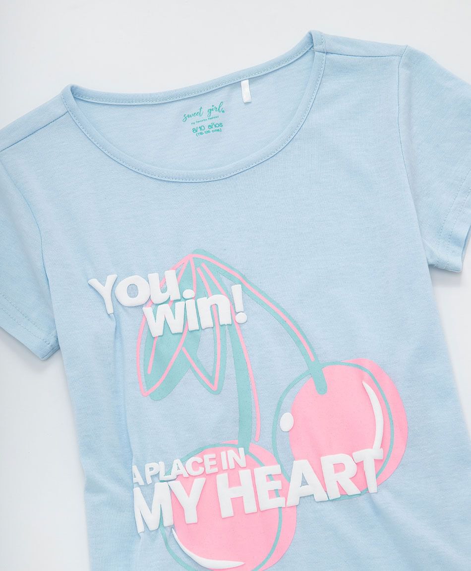 Polera ni&ntilde;a frase cerezas