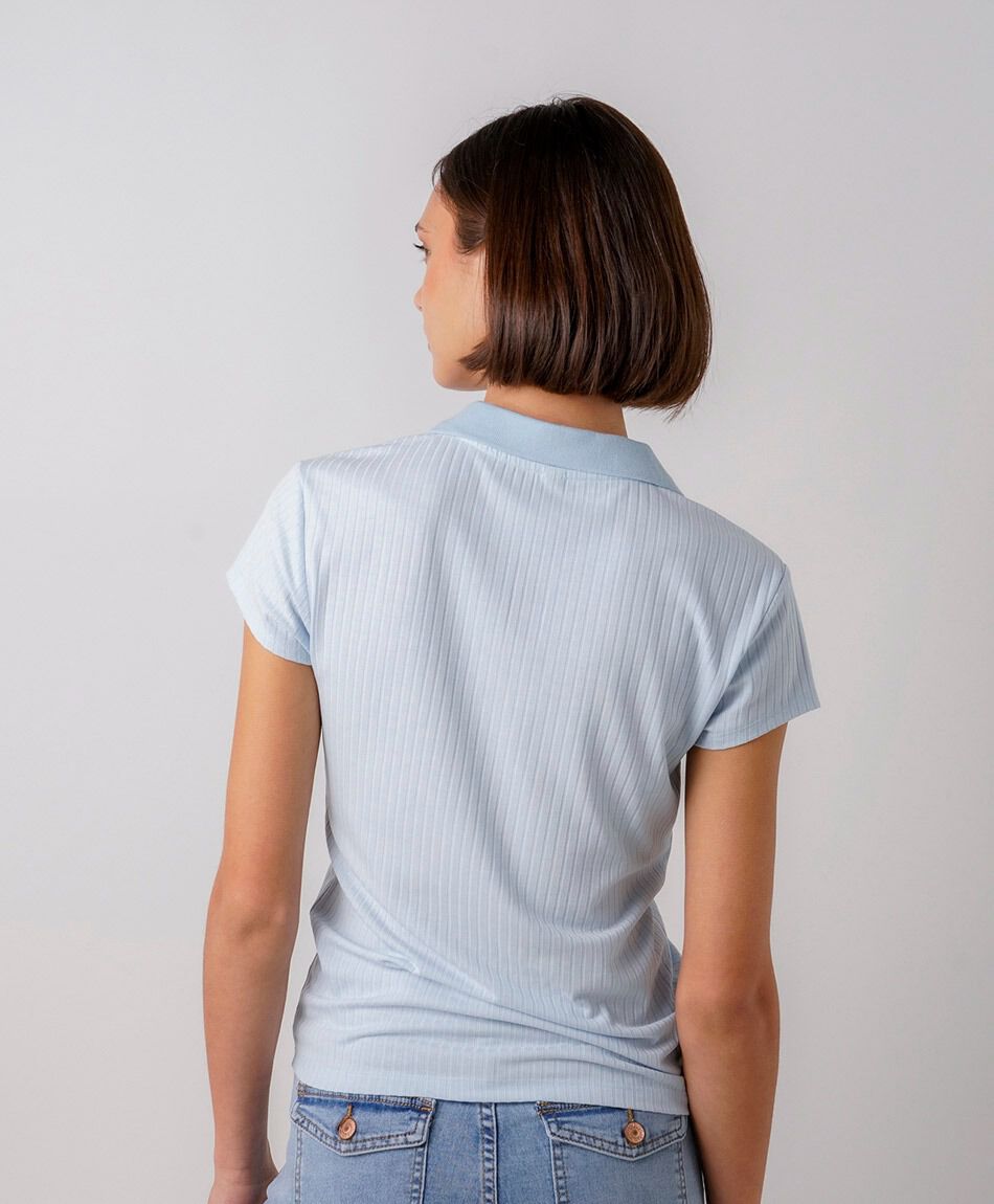 Polera mujer polo canal&eacute; celeste