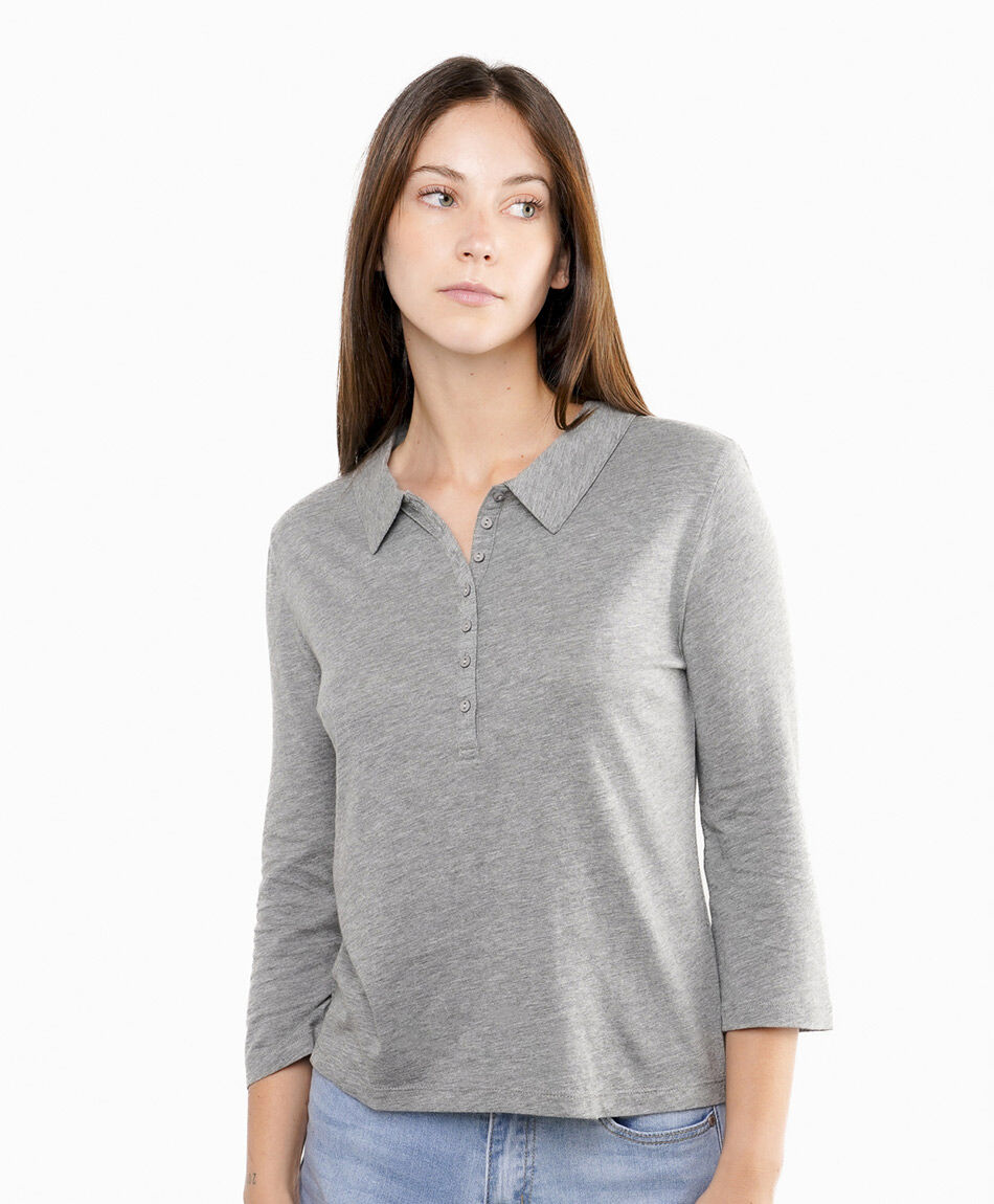 Polera mujer cuello polo grey