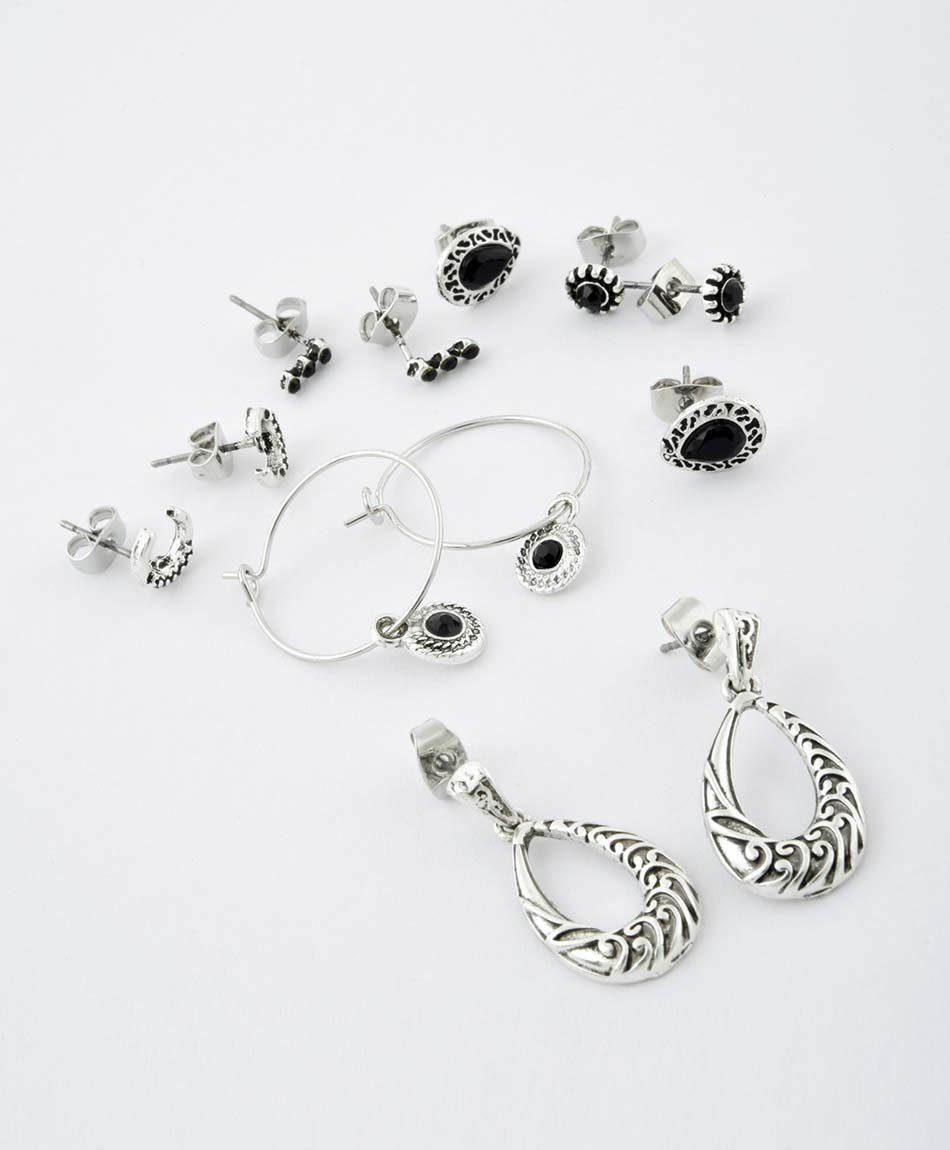 Set de aros mujer surtido negro 12 piezas
