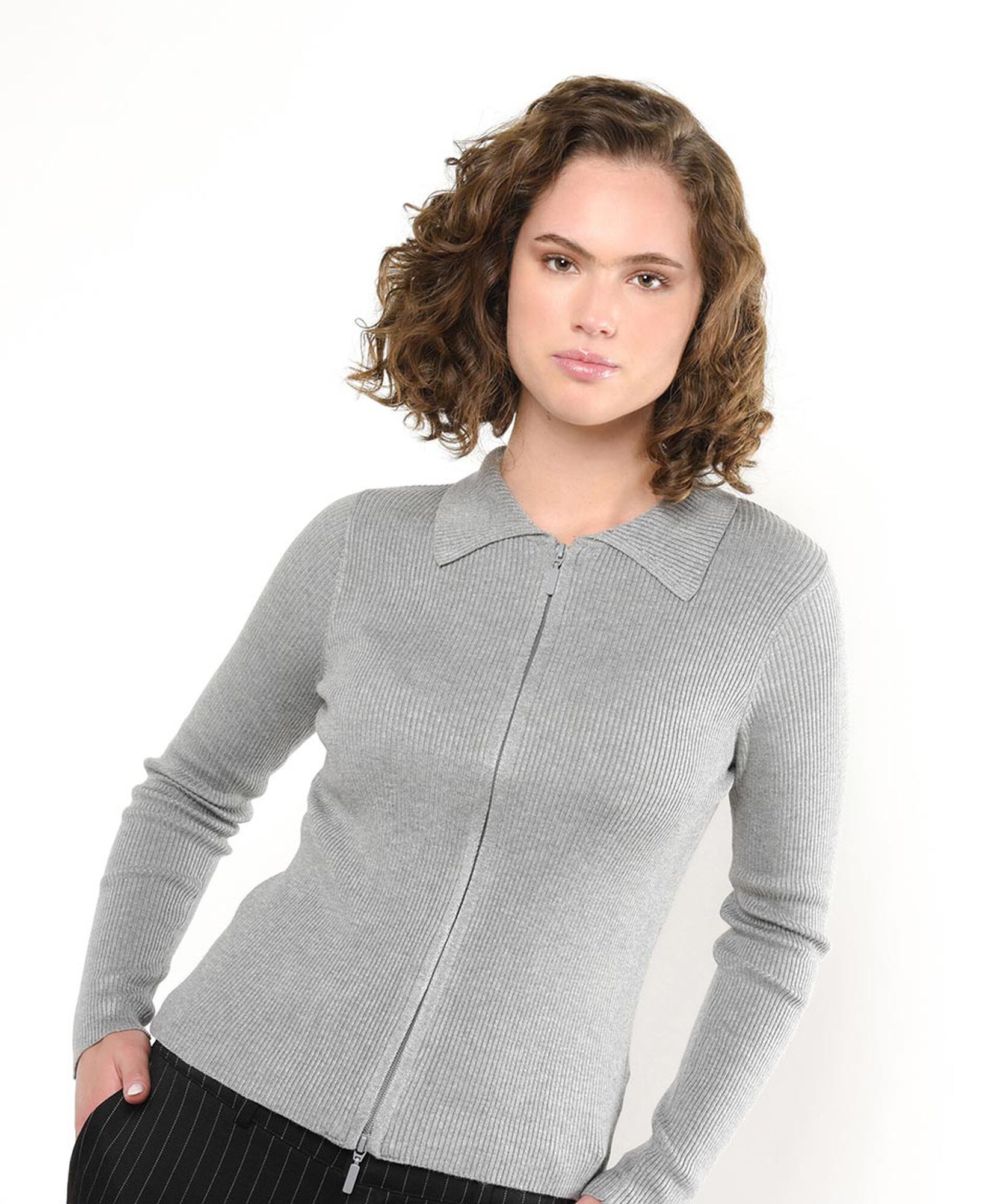 Cardigan mujer acanalado cierre y cuello Cardigan mujer acanalado cierre y cuello