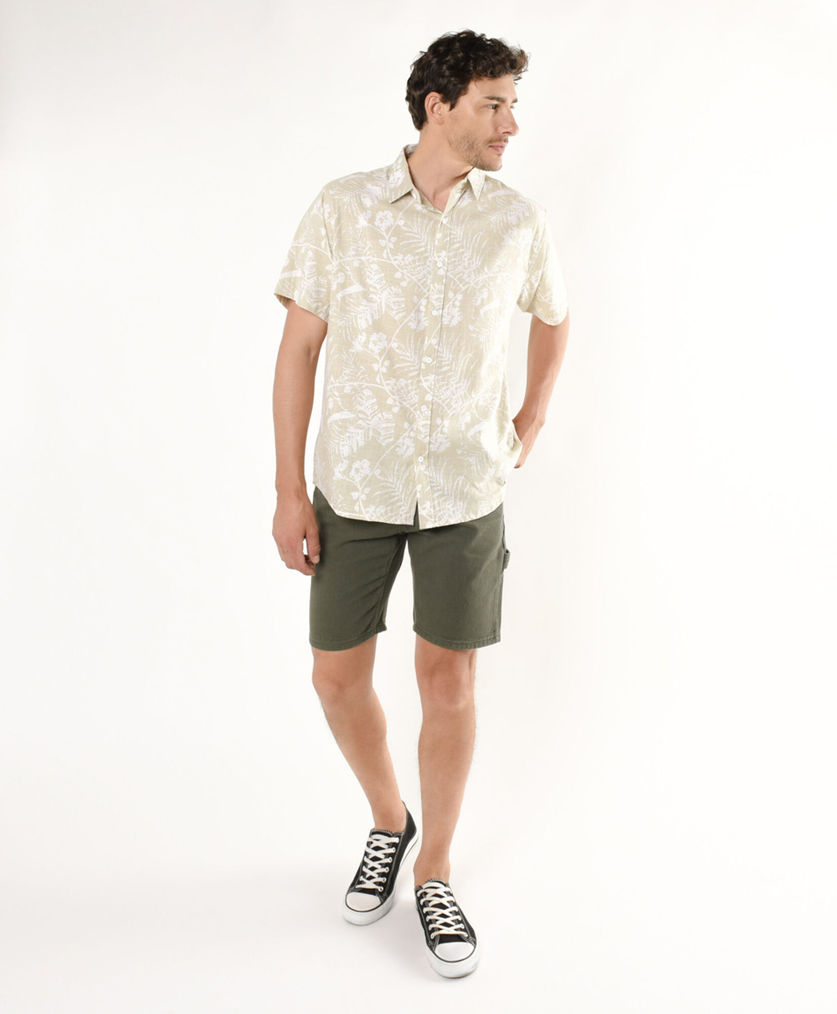 Camisa hombre hojas beige Camisa hombre hojas beige