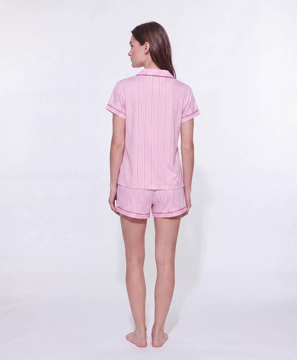Pijama mujer camisero rayas piping rosado