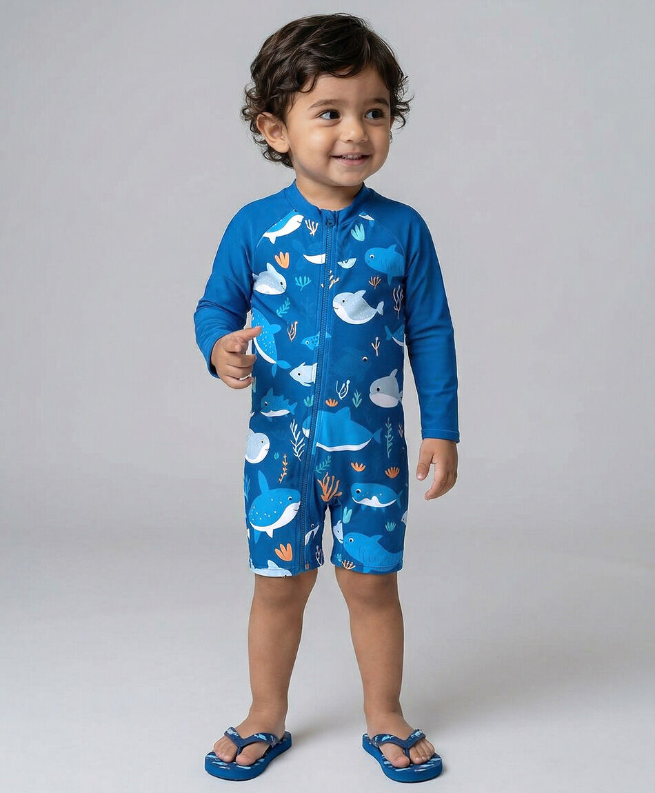 Traje de ba&ntilde;o beb&eacute; entero tiburones
