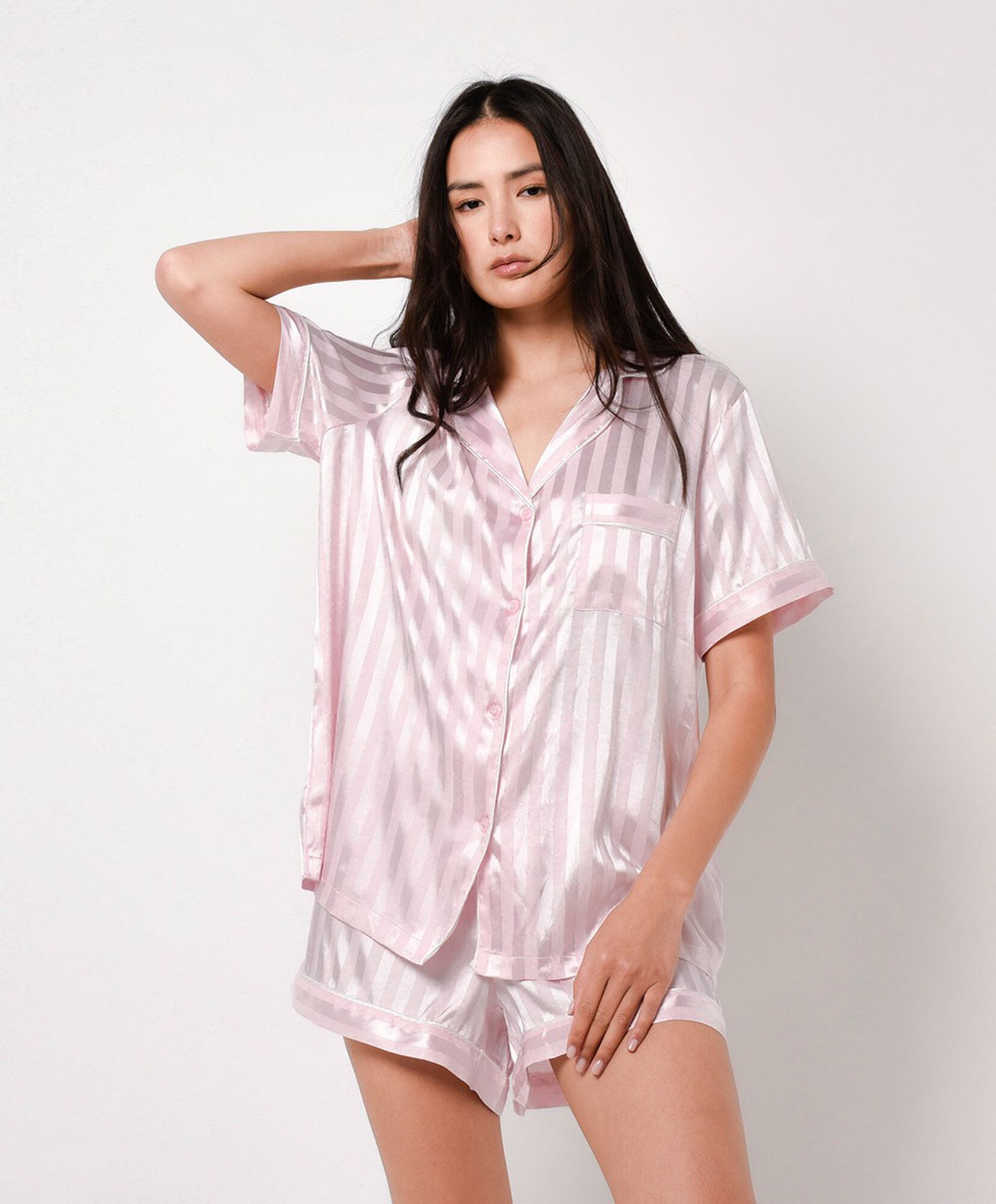 Pijama mujer camisero líneas estilo satín Pijama mujer camisero líneas estilo satín