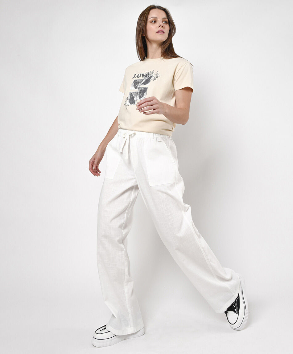 Pantalón mujer lino cordón