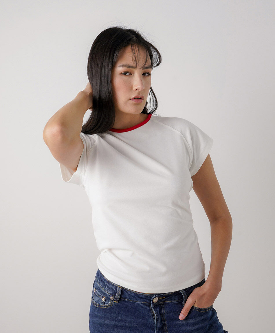 Polera mujer cuello contraste