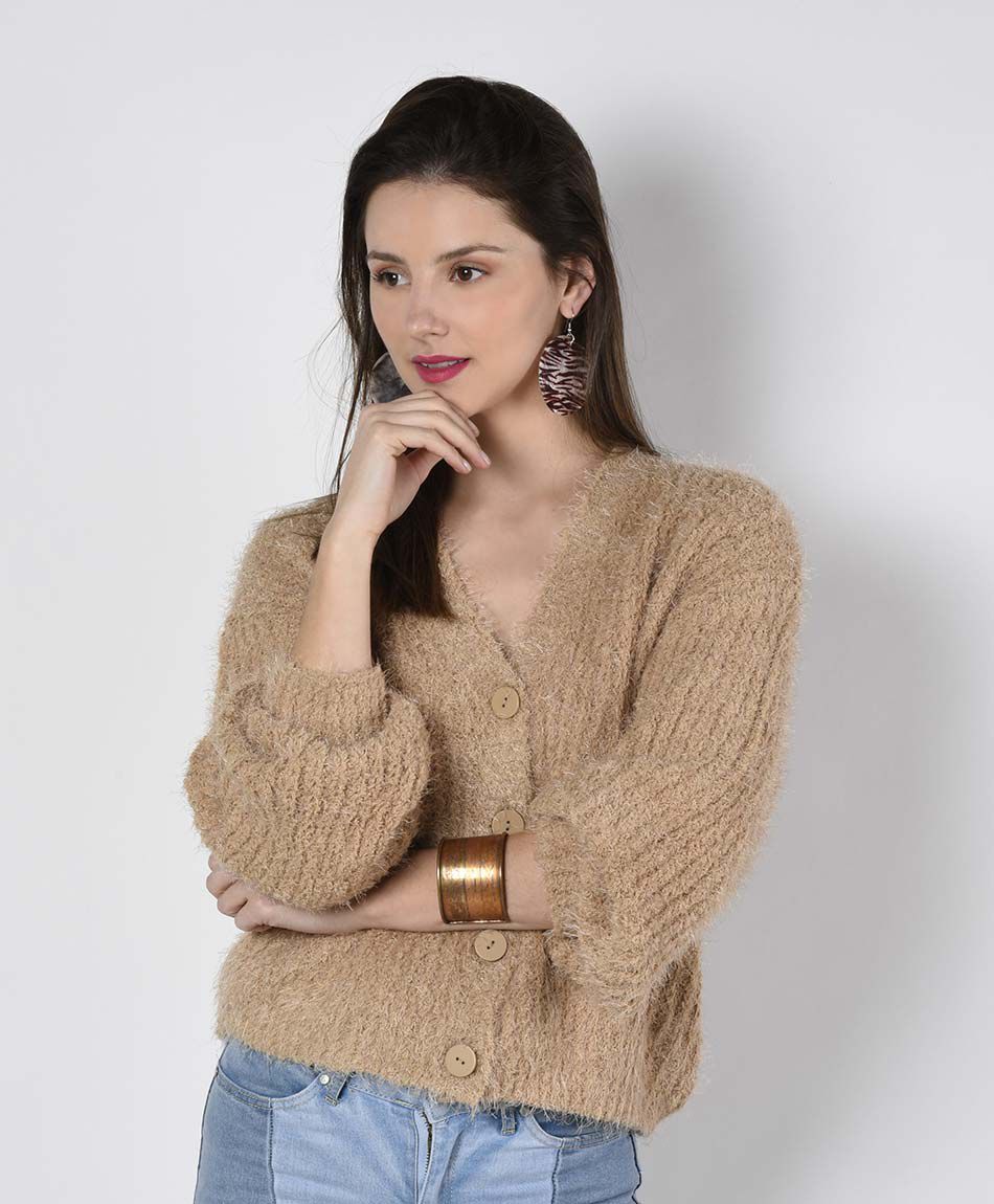 C&aacute;rdigan peludito cuello en v