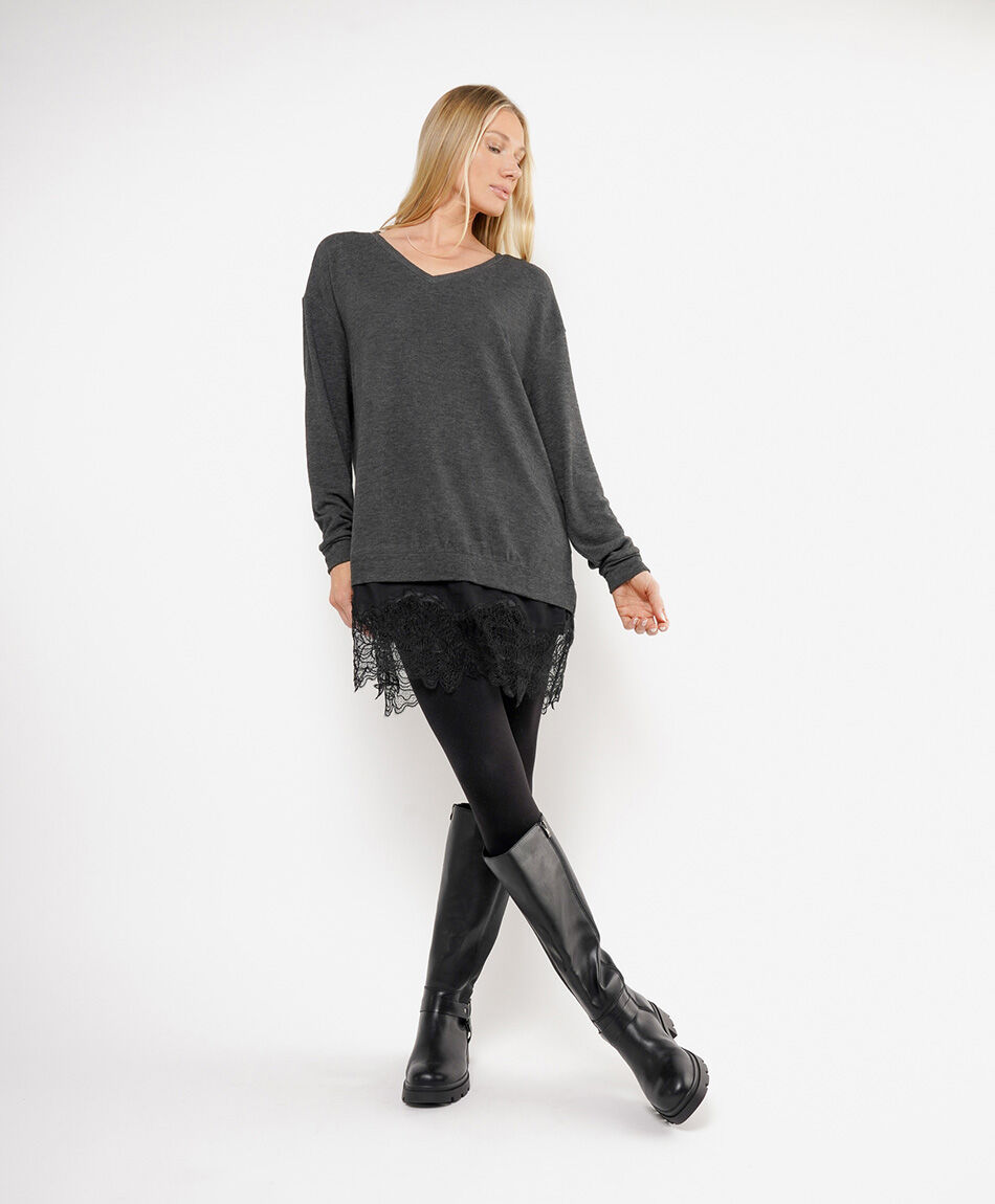 Sweater mujer basta encaje gris