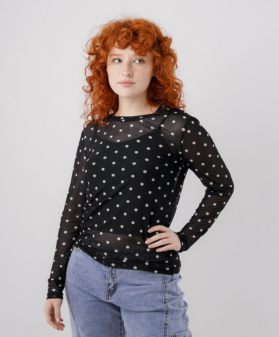 Polera mujer mesh puntos