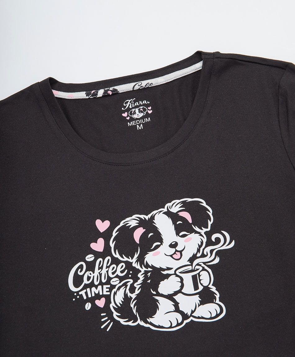 Pijama mujer capri perrito caf&eacute;