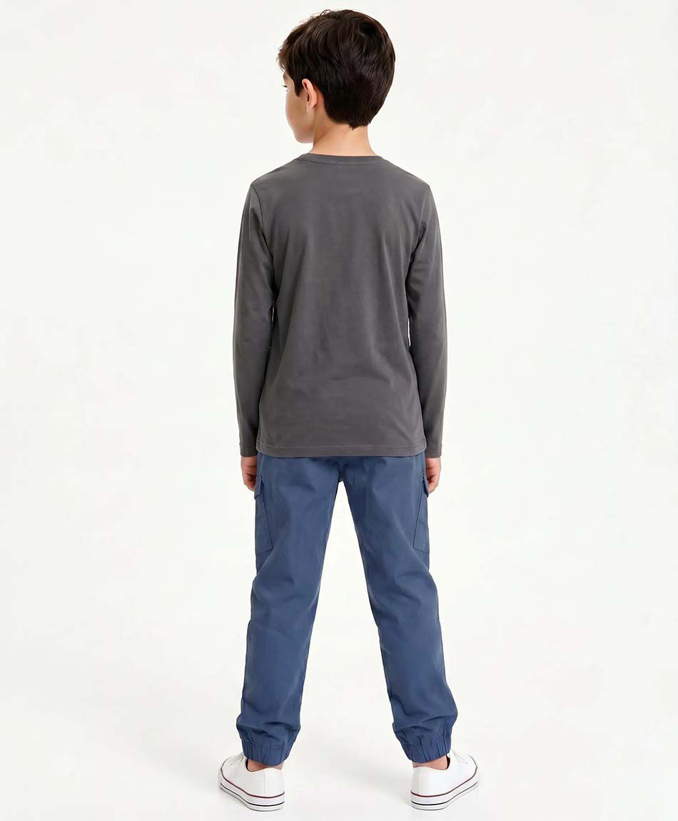 Pantal&oacute;n ni&ntilde;o cargo twill azul