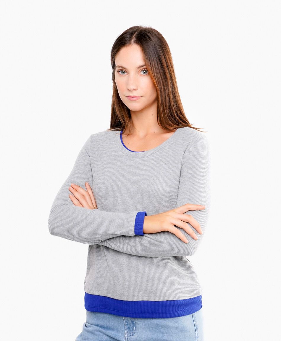 Polera mujer contraste azul