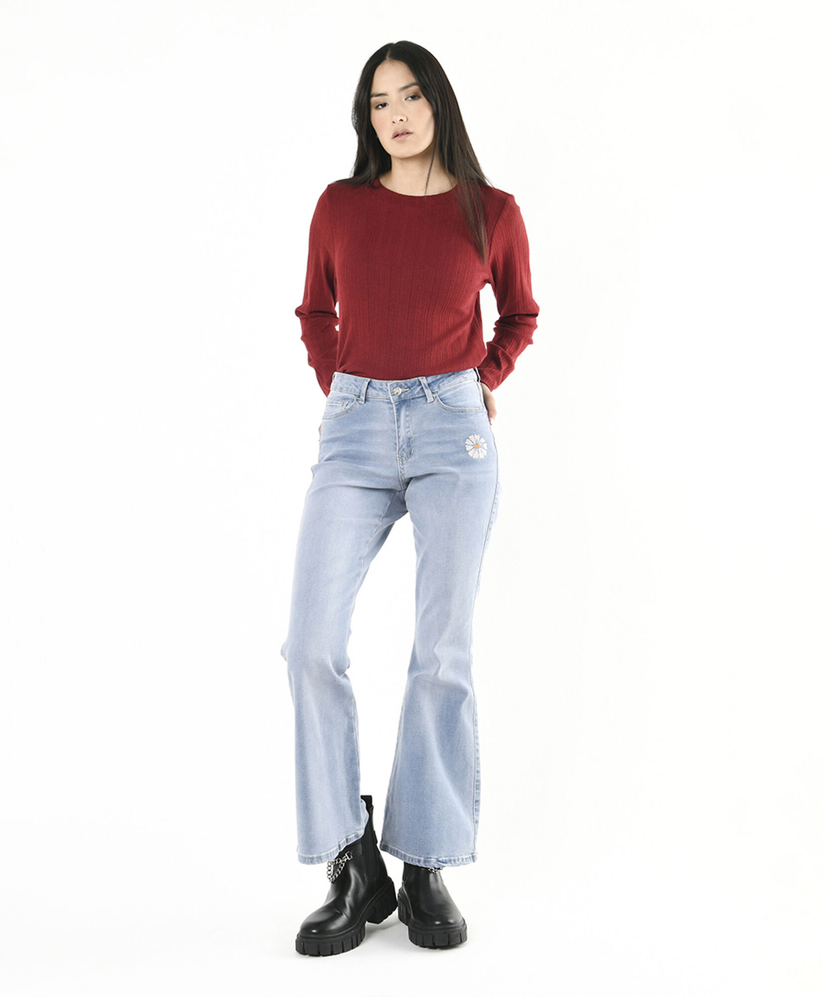 Jeans mujer print flor flare Jeans mujer print flor flare