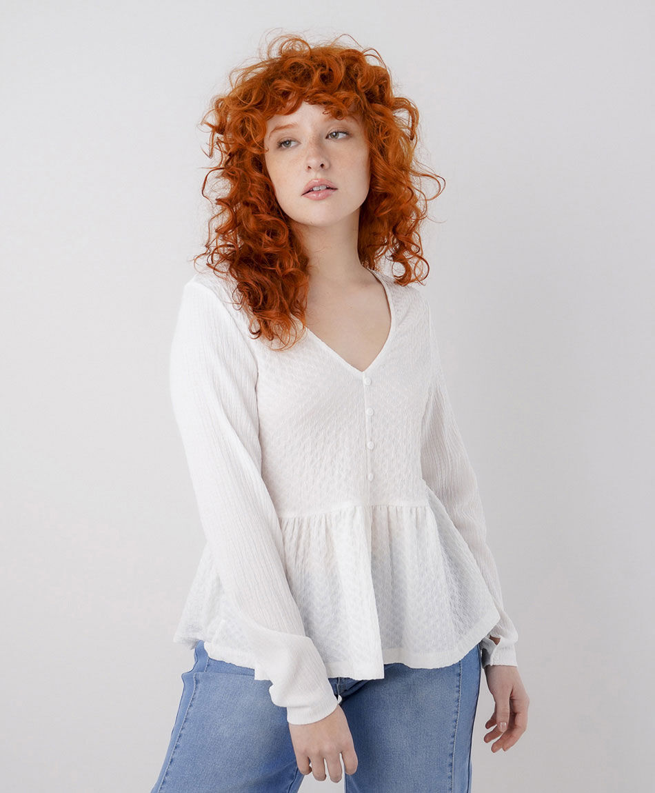 Blusa mujer jacquard botones