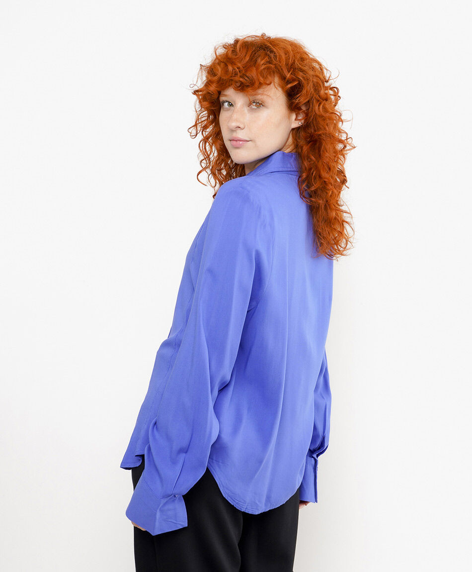 Blusa mujer lisa azul elegante