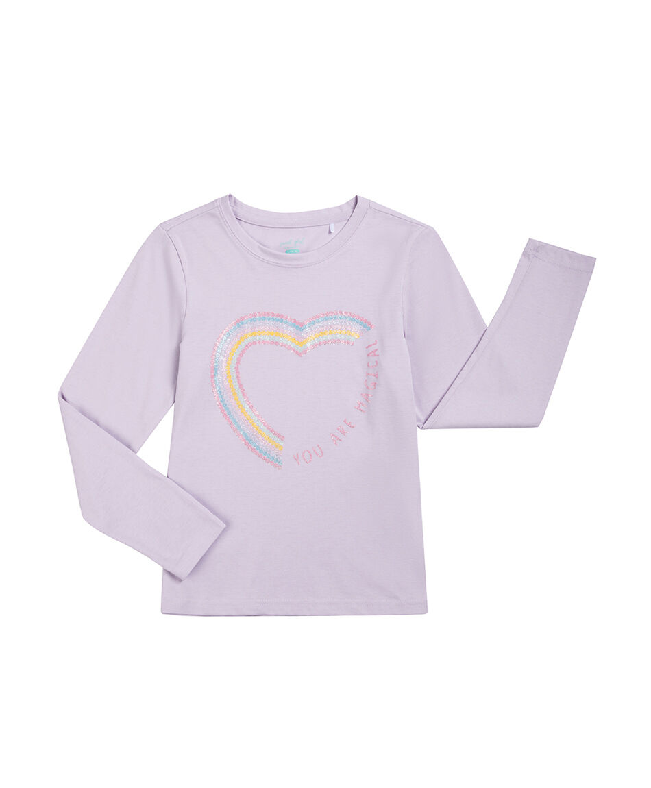Polera ni&ntilde;a estampado coraz&oacute;n mora