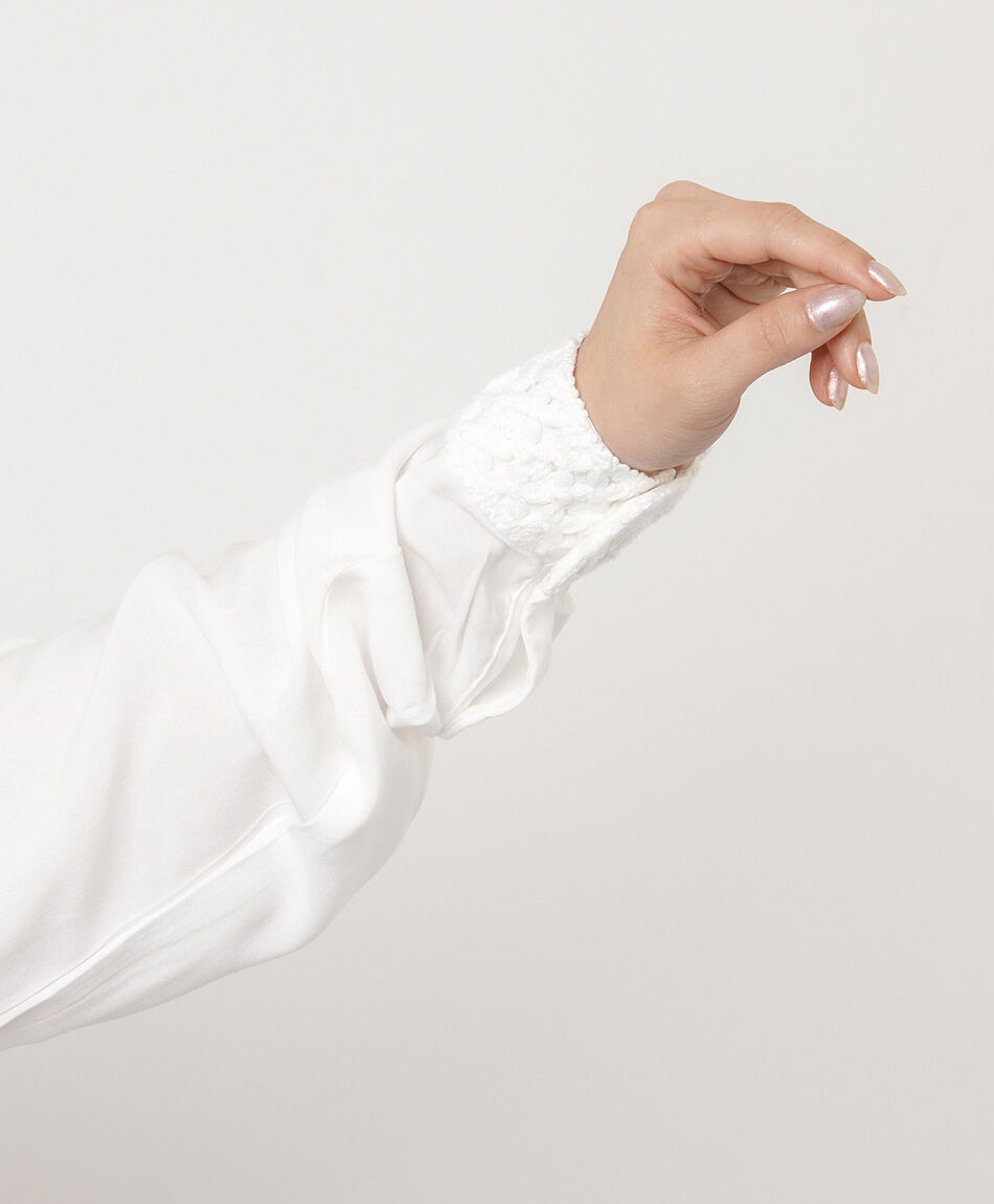 Blusa mujer encaje lazo blanca