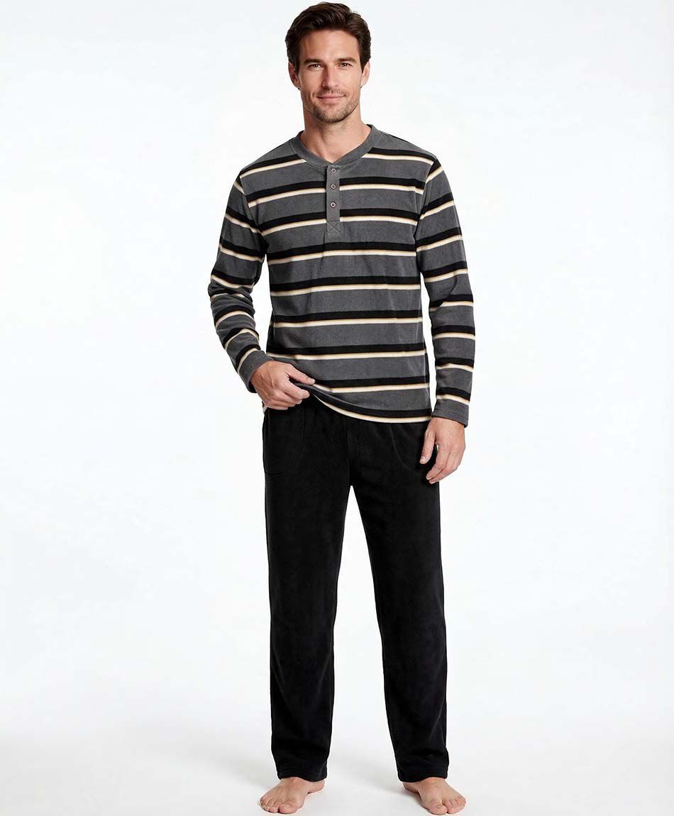 Pijama hombre polar l&iacute;neas amarillas